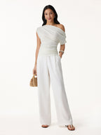 2Pcs Set Asymmetrical Neck Ruched Top & Circle Flare Pull-On Skort