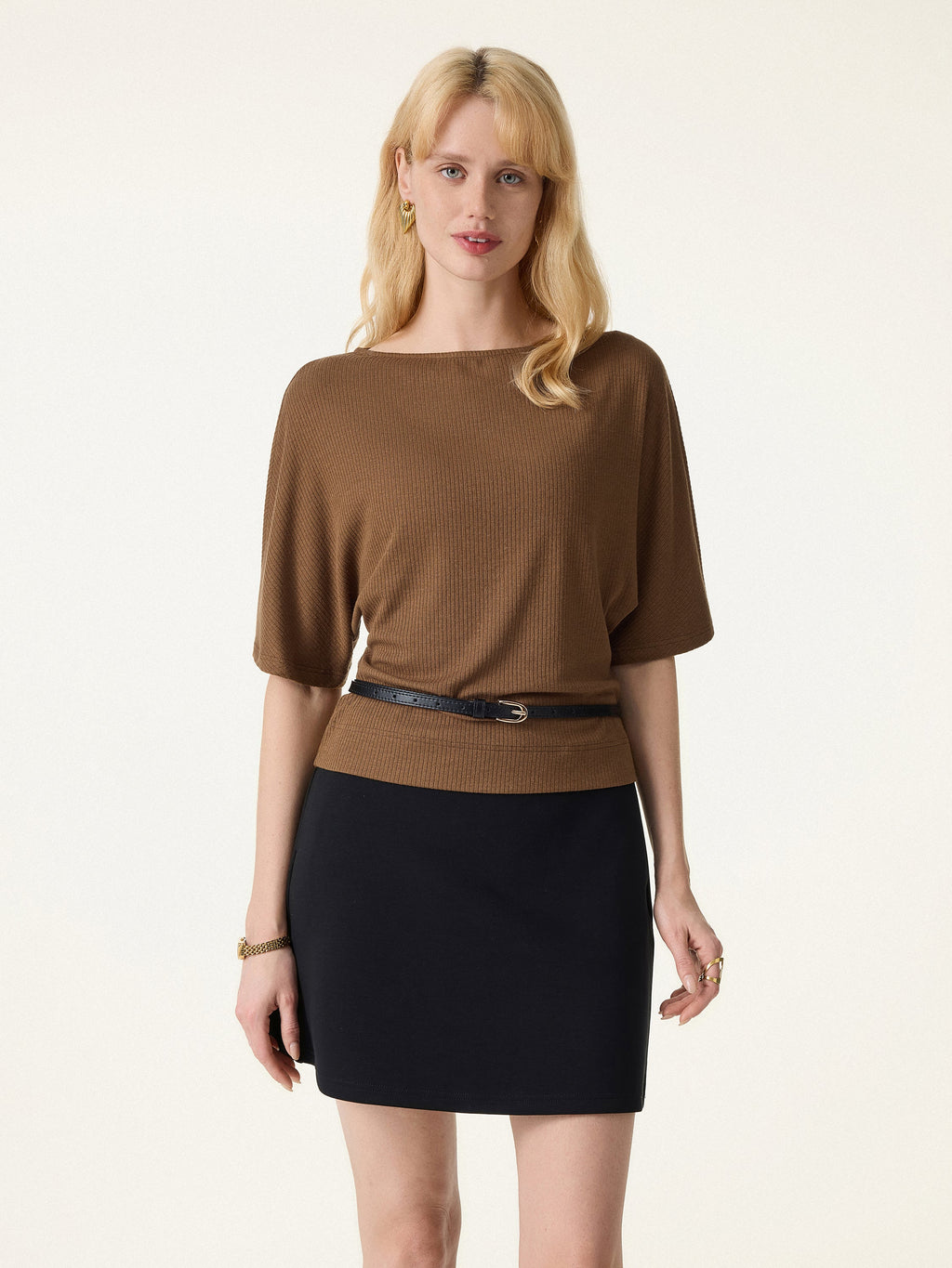 2Pcs Set Boatneck Relaxed Top & Wide Leg Pant with Pockets
