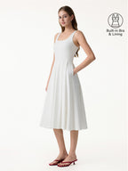 Stretch Cotton Polka Dot Square Neck Midi Bra Dress with Pockets Limited Edition