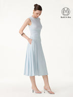 2Pcs Set Round Neck Twisted Bra Tank with Slit& Midi Skirt with Pockets