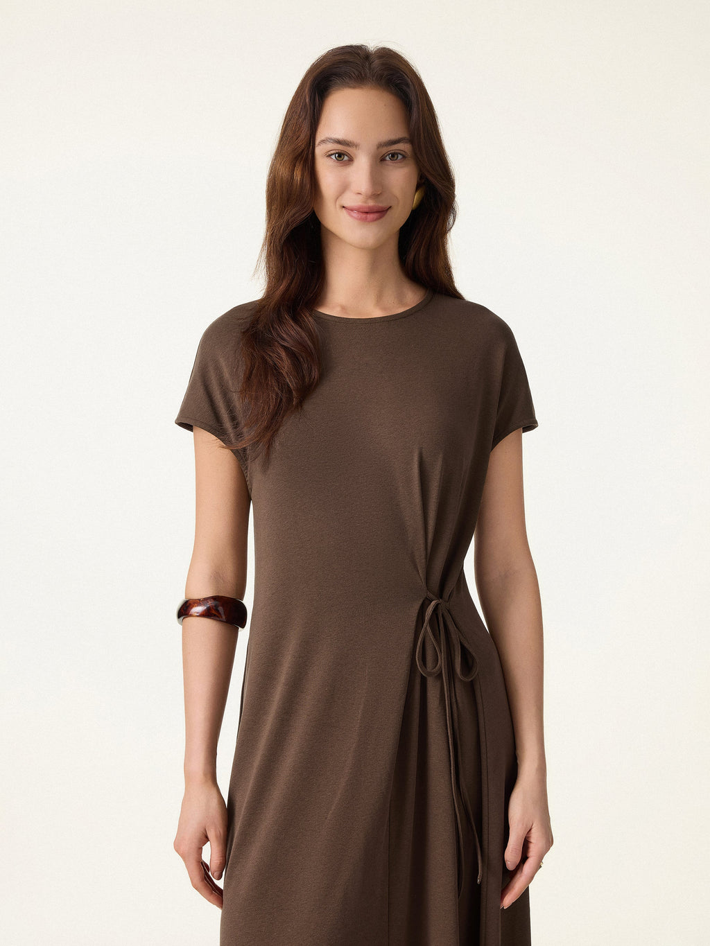 Cotton Lyocell Easy Airy Midi Dress with Self-Tie