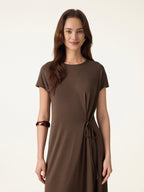 Cotton Lyocell Easy Airy Midi Dress with Self-Tie