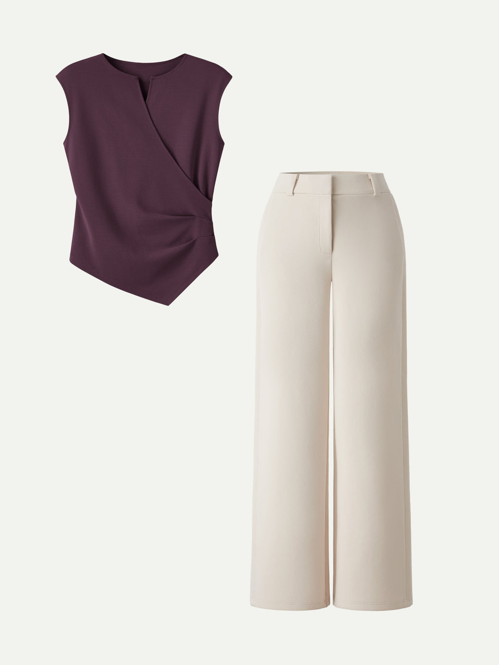 2Pcs Set Tucked Angled Tank & Mid Rise Wide Leg Trousers