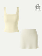 2Pcs Set Square Open-Back Bra Tank & A-line Mini Skirt with Built-in Shorts