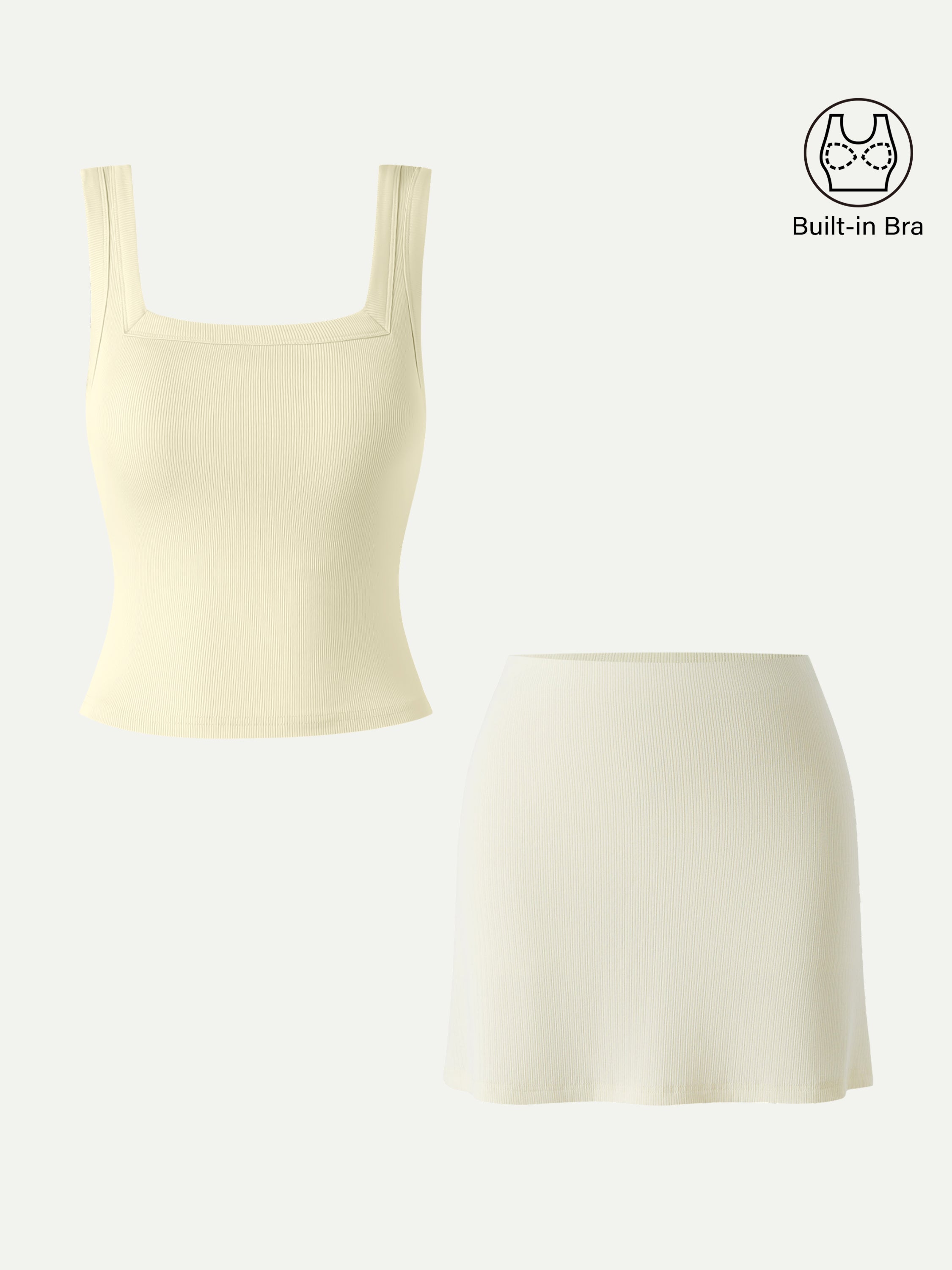 2Pcs Set Square Open-Back Bra Tank & A-line Mini Skirt with Built-in Shorts