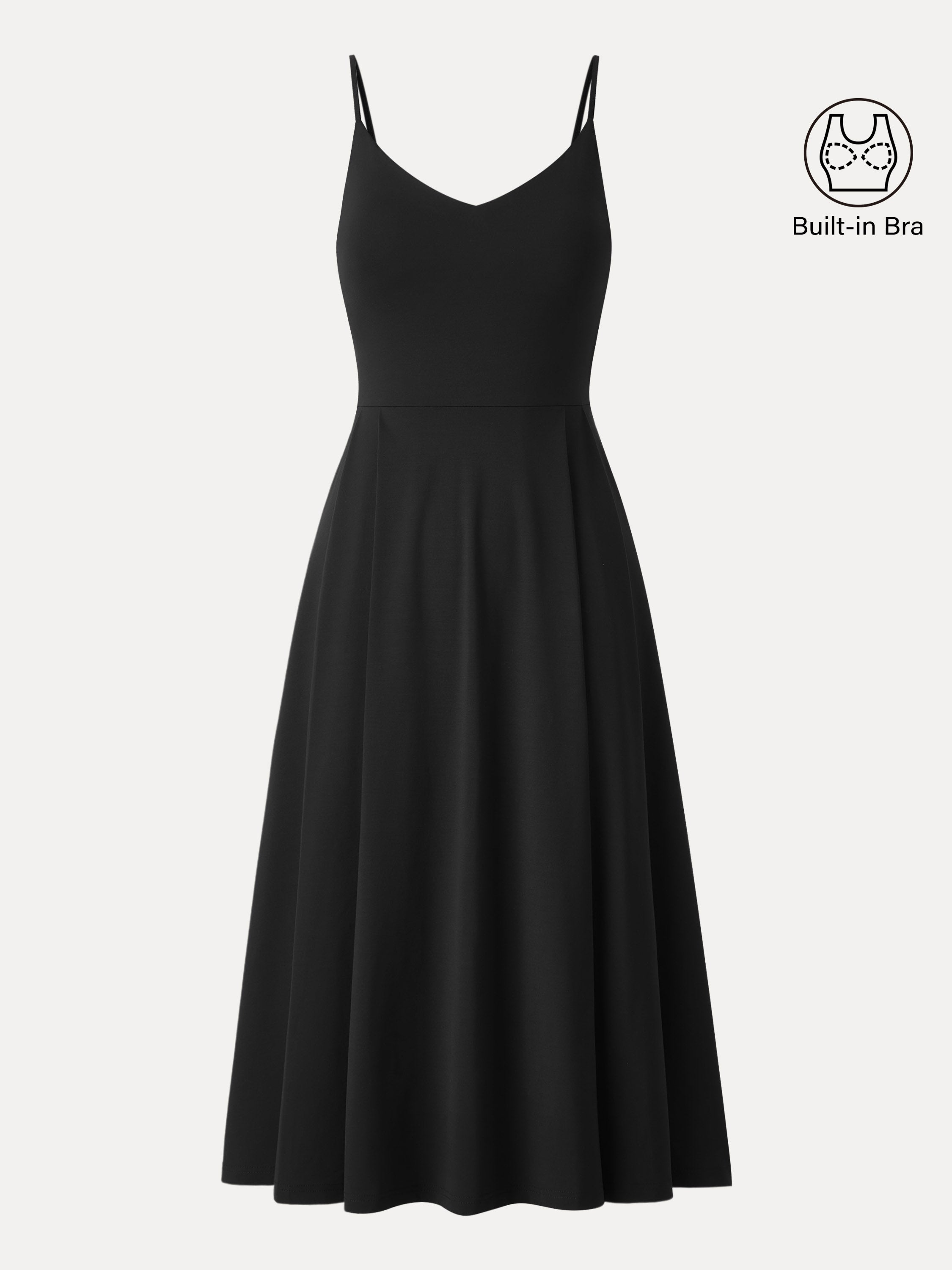 Bamboo Ponte V-neck Fit-and-flare Midi Bra Sundress with Pockets