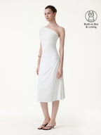 Not-See-Thru One Shoulder Gathered Midi Bra Dress