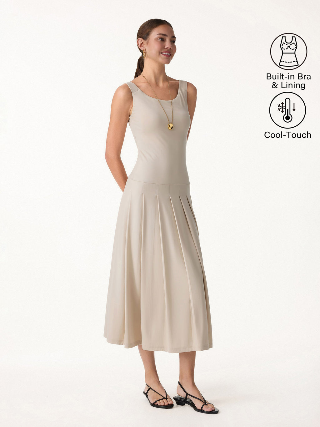 CoolTouch Multi-Wear Pleated Midi Bra Dress