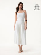 2Pcs Set Spaghetti Bra Top & Mid Rise Gathered Midi Skirt with Pockets