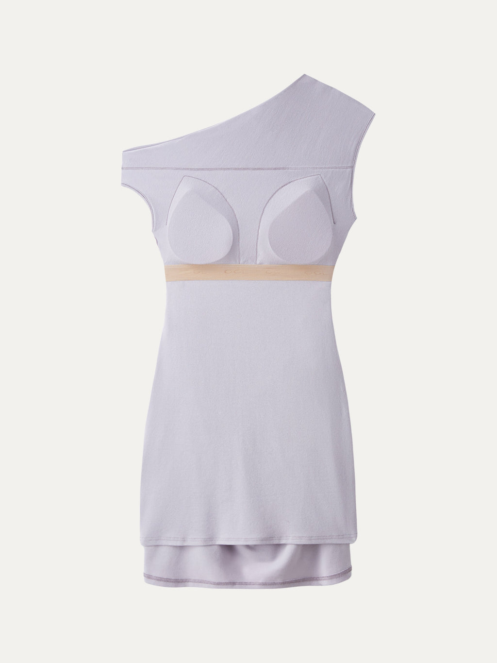 Soft Cotton Lyocell Ruched Asymmetrical Shoulder Mini Bra Dress