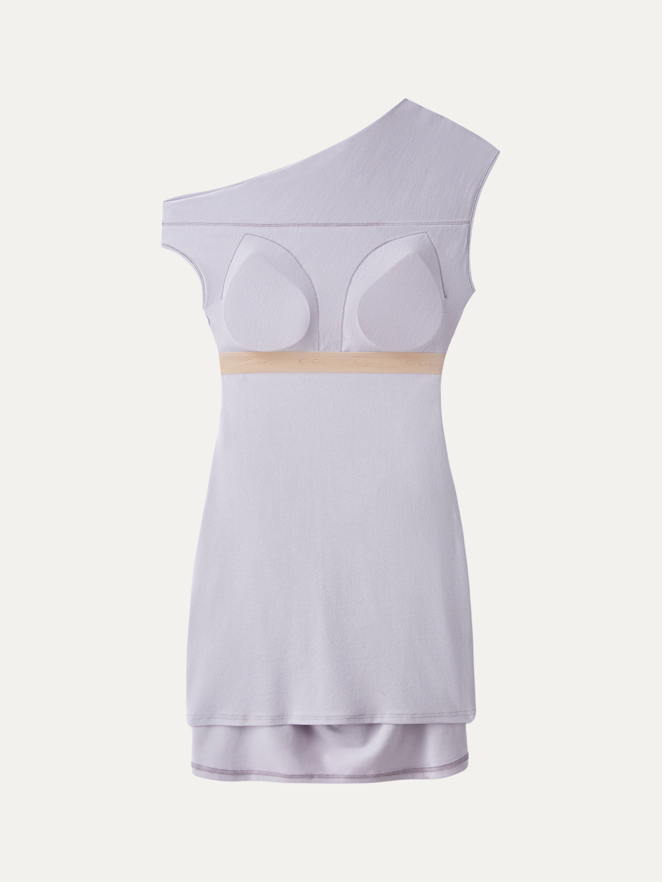 Soft Cotton Lyocell Ruched Asymmetrical Shoulder Mini Bra Dress