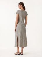 Striped Relaxed Midi Dress with Self-Tie