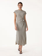 Striped Relaxed Midi Dress with Self-Tie