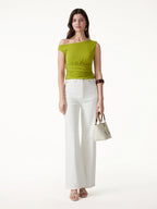 2Pcs Set Cropped Ruched Bra Top& A-line Ruched Maxi Skirt