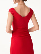 Cooling Lyocell V-Neck Ruched Midi Bra Dress