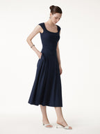 2Pcs Set Square Neck Bra Top & Midi Skirt with Pockets