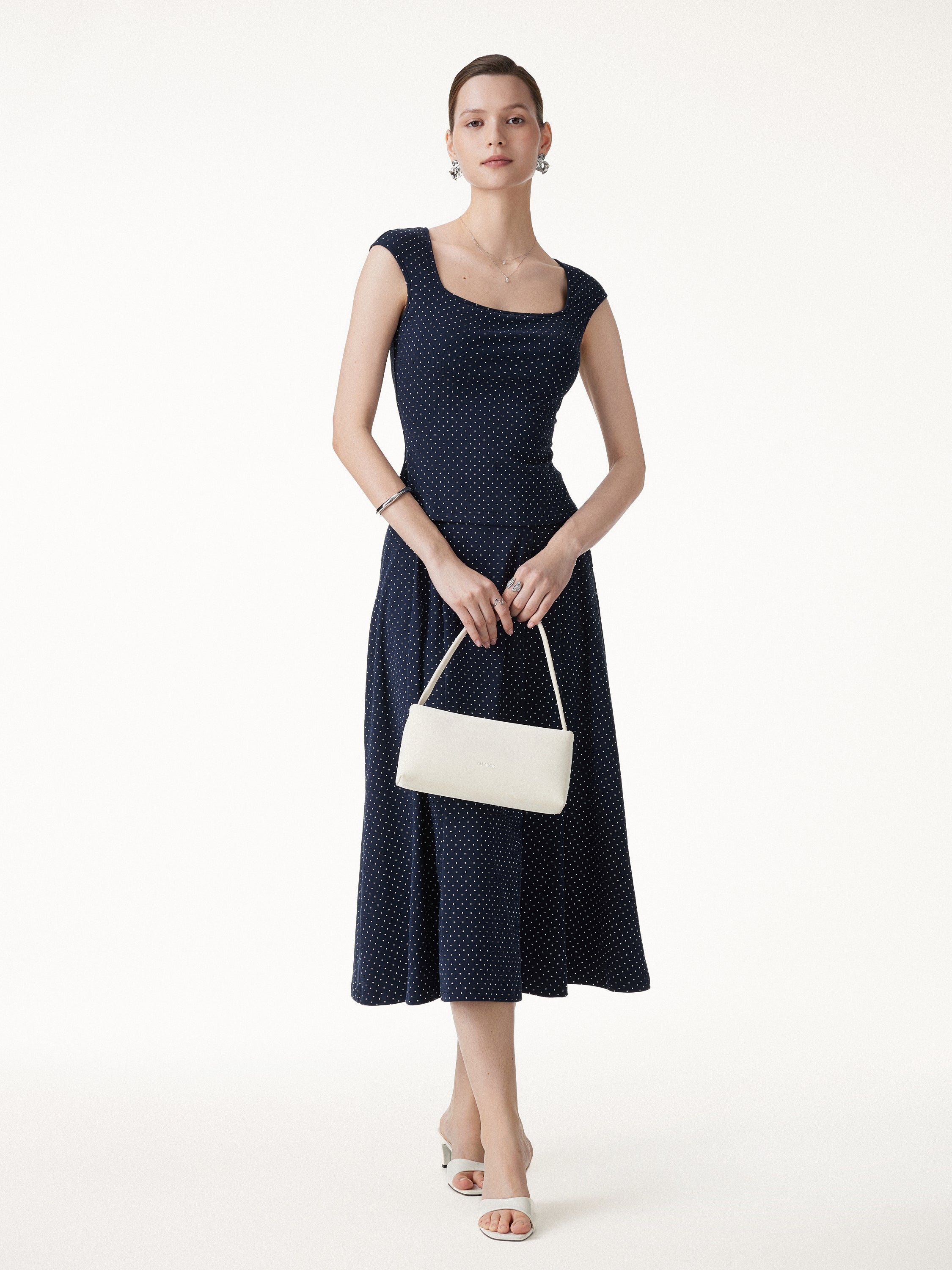 2Pcs Set Square Neck Bra Top & Midi Skirt with Pockets