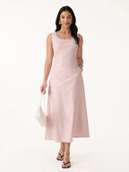 Wrinkle-Resistant Linen Blend U-Neck Maxi Dress with Pockets