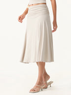 2Pcs Set Surplice V-Neck Bra Top & Side Ruched A-line Midi Skirt