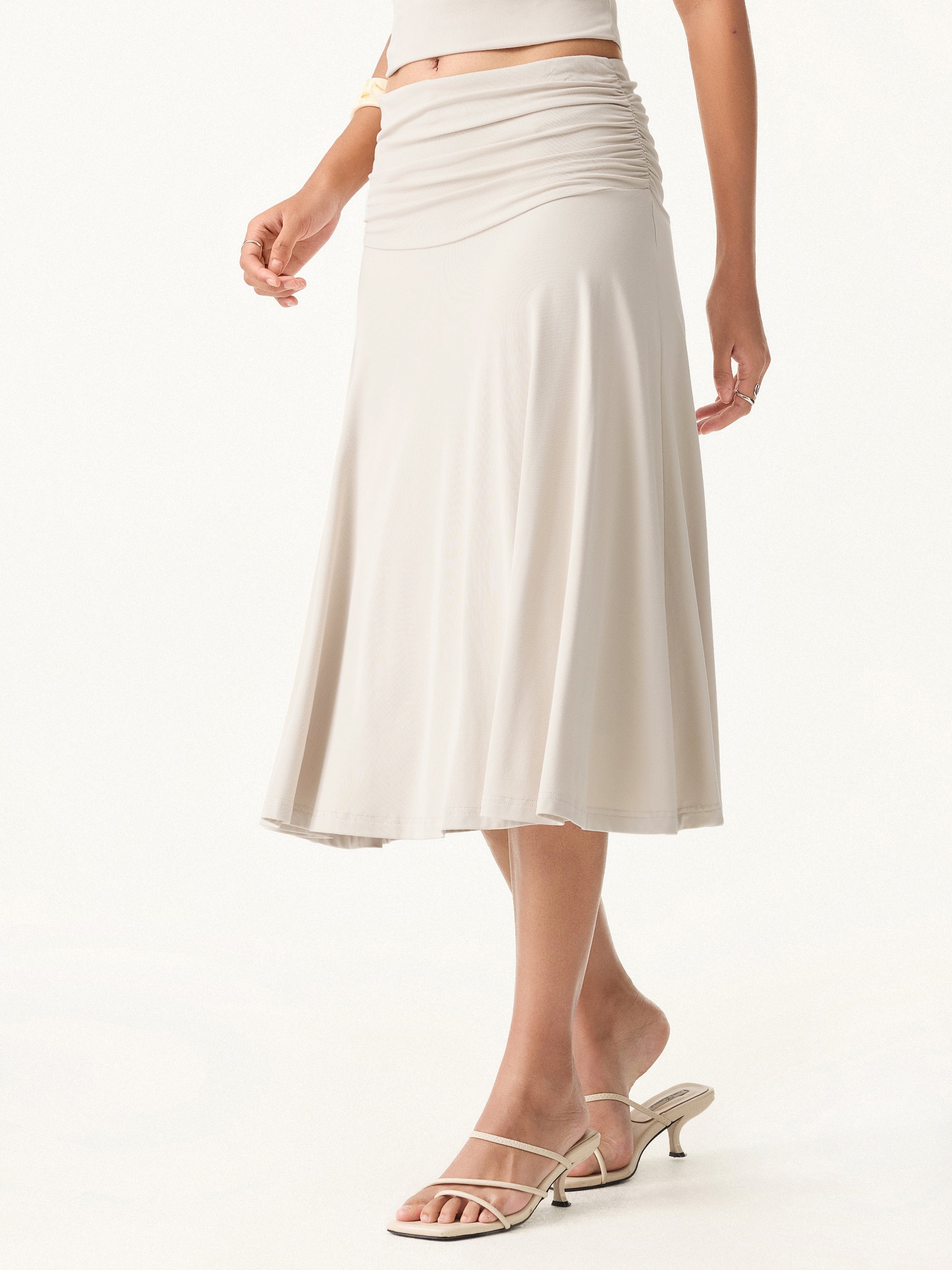 2Pcs Set Surplice V-Neck Bra Top & Side Ruched A-line Midi Skirt