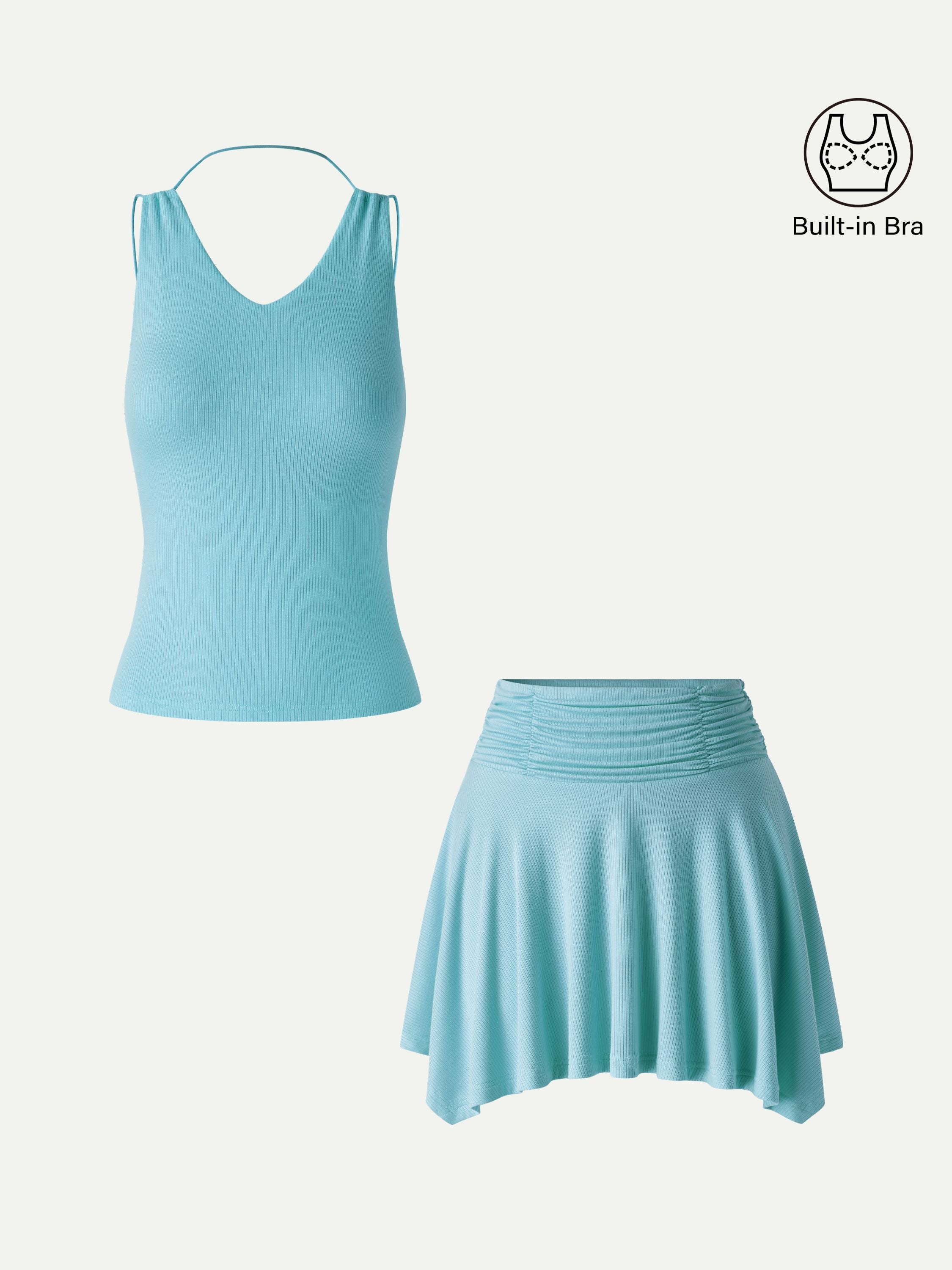2Pcs Set CoolTouch Spaghetti Brami & Playful Mini SkIrt