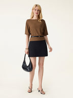 2Pcs Set Boatneck Relaxed Top & Wide Leg Pant with Pockets