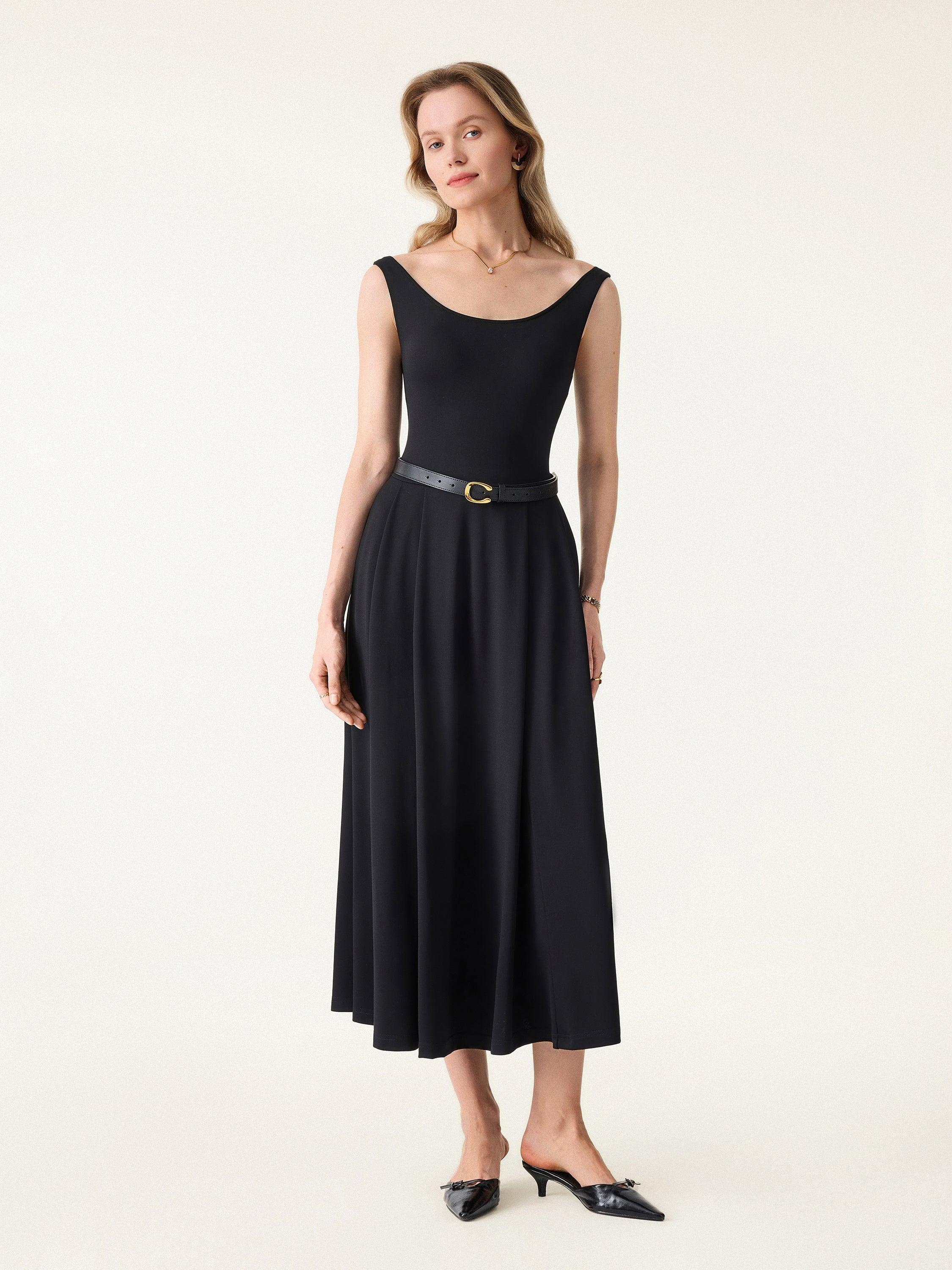 Balletic Scoop Neck Midi Bra Dress with Pockets