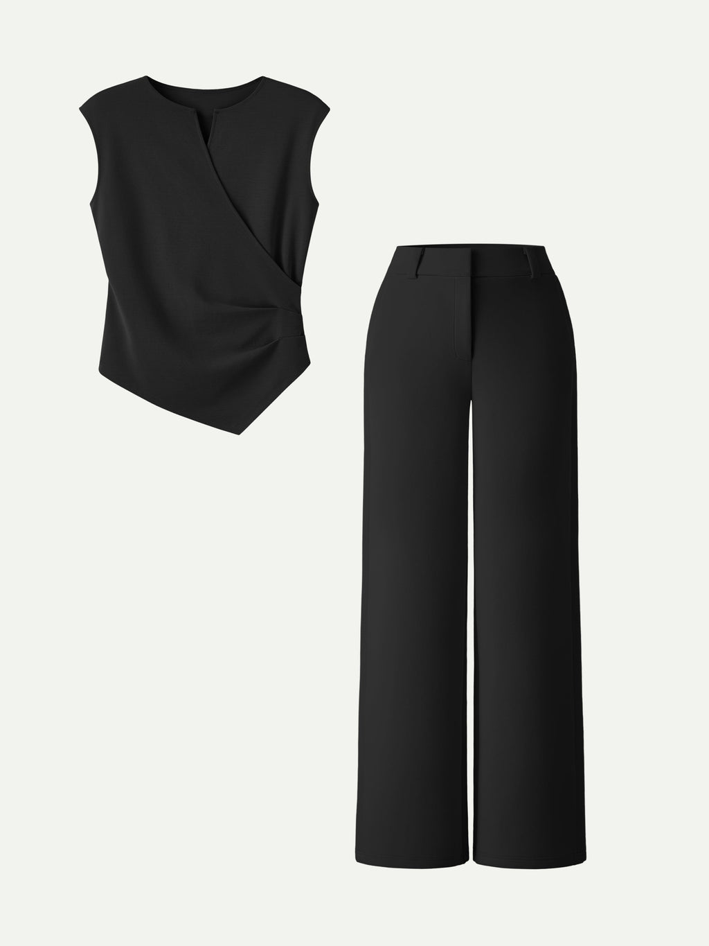 2Pcs Set Tucked Angled Tank & Mid Rise Wide Leg Trousers