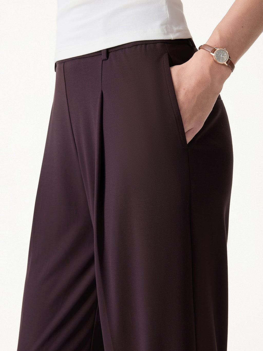 2Pcs Set Tucked Asymmetrical Hem Top & High Rise Wide Leg Pant