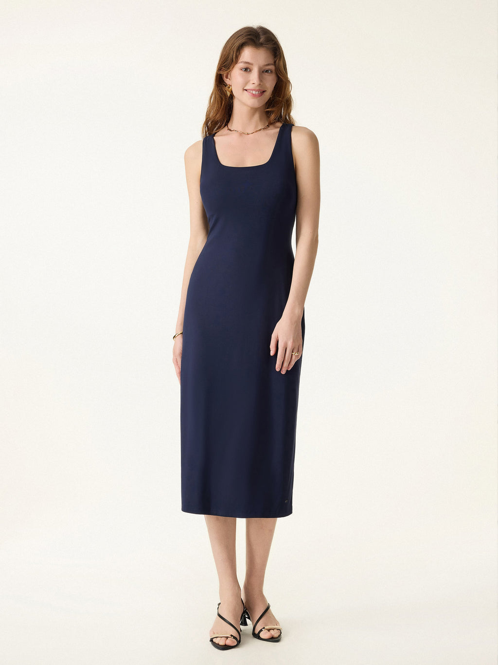 Back Smoothing Bandless Square Neck Midi Bra Dress