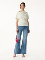 2Pcs Set Cowl Neck Ruched Top & Wide Leg Palazzo Pant with Pockets