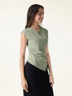 2Pcs Set Tucked Angled Tank & Mid Rise Wide Leg Trousers