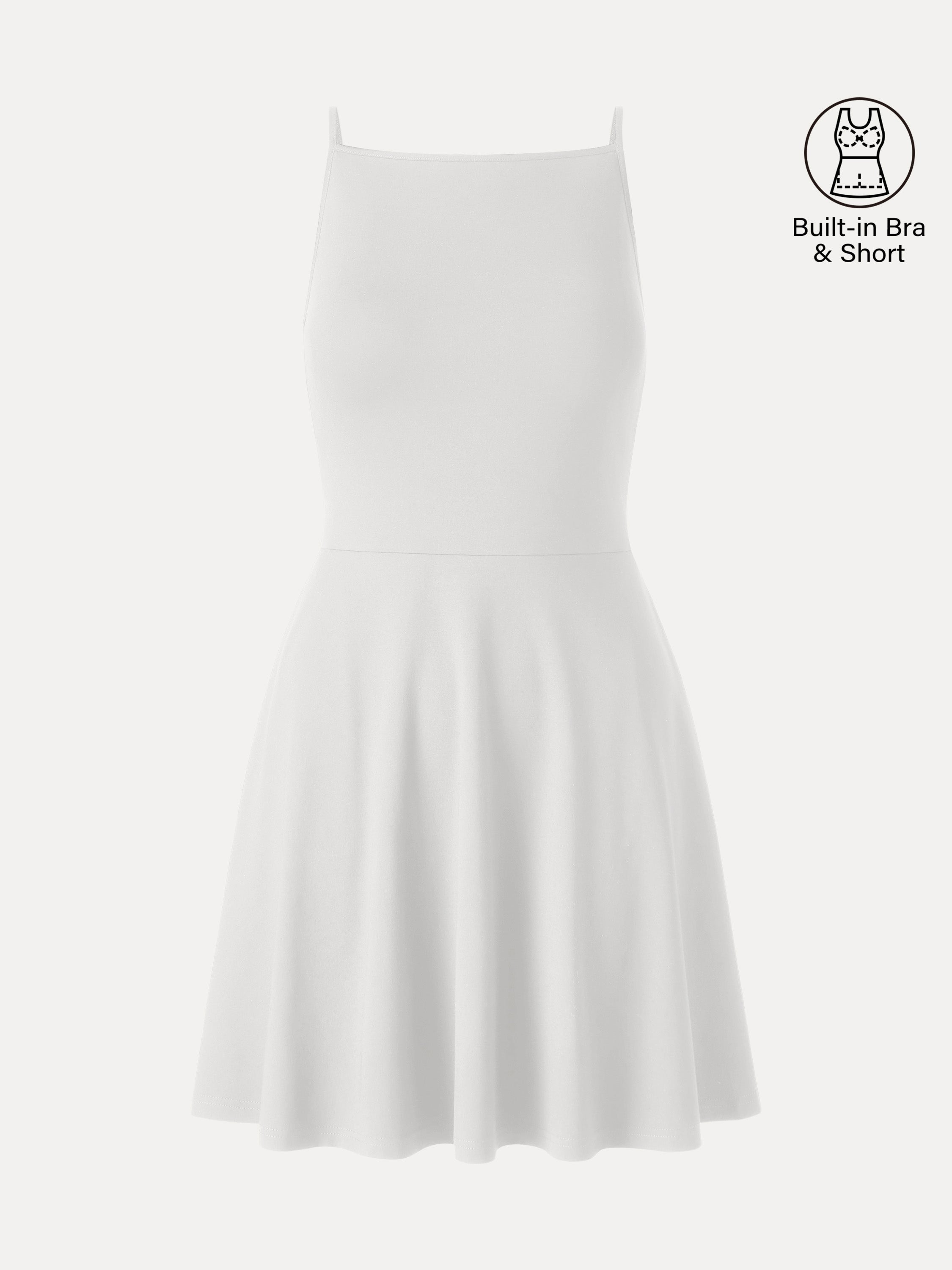 Stretch Ponte Square Neck Mini  A-Line Bra Dress with Pockets