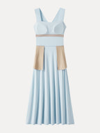 Flowy Square Neck Wide Straps Midi Bra Dress with Pockets