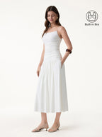 2Pcs Set Spaghetti Bra Top & Mid Rise Gathered Midi Skirt with Pockets
