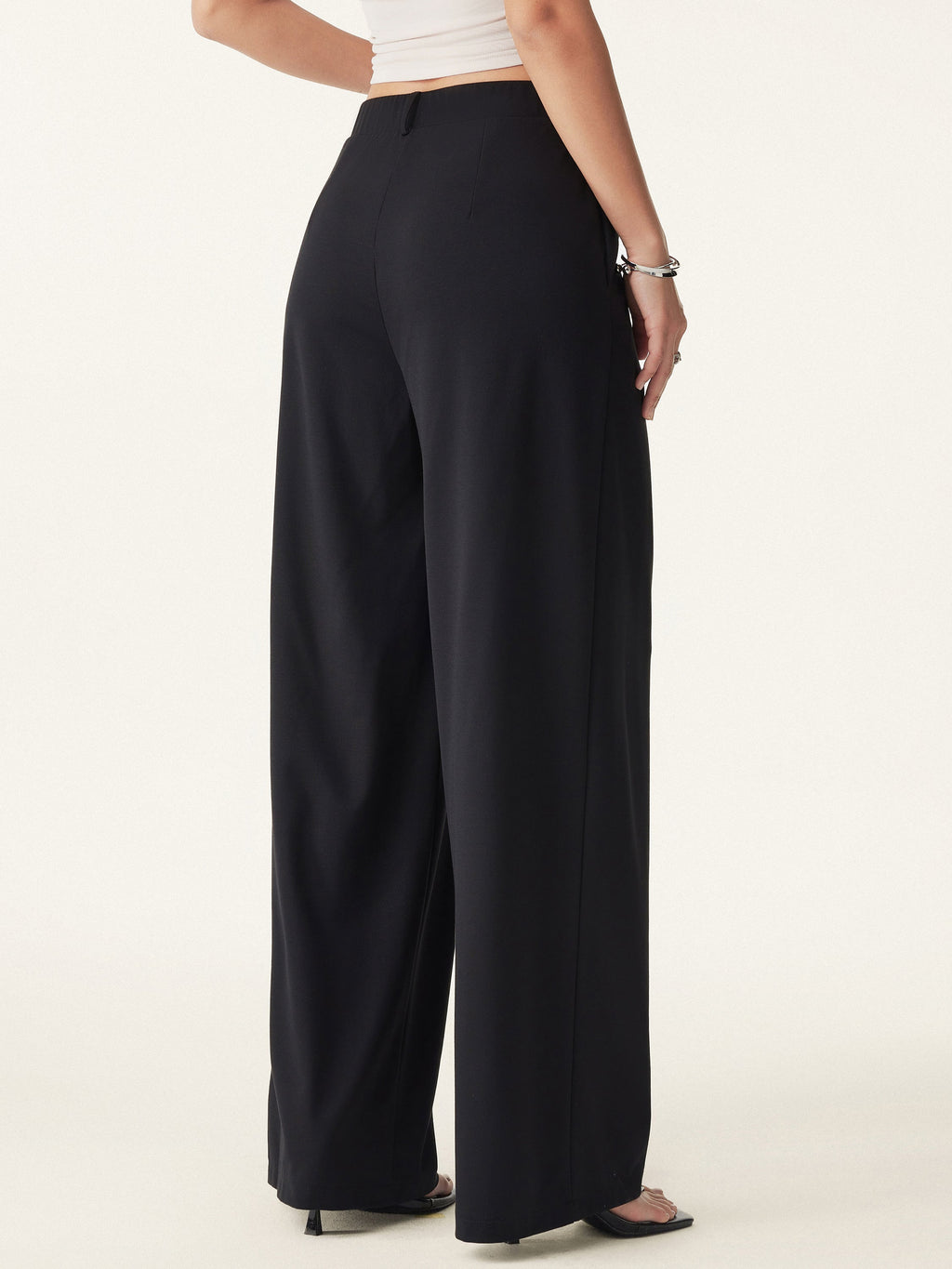 2Pcs Set Open Back Bra Tank & Mid Rise Wide Leg Trouser with Pockets