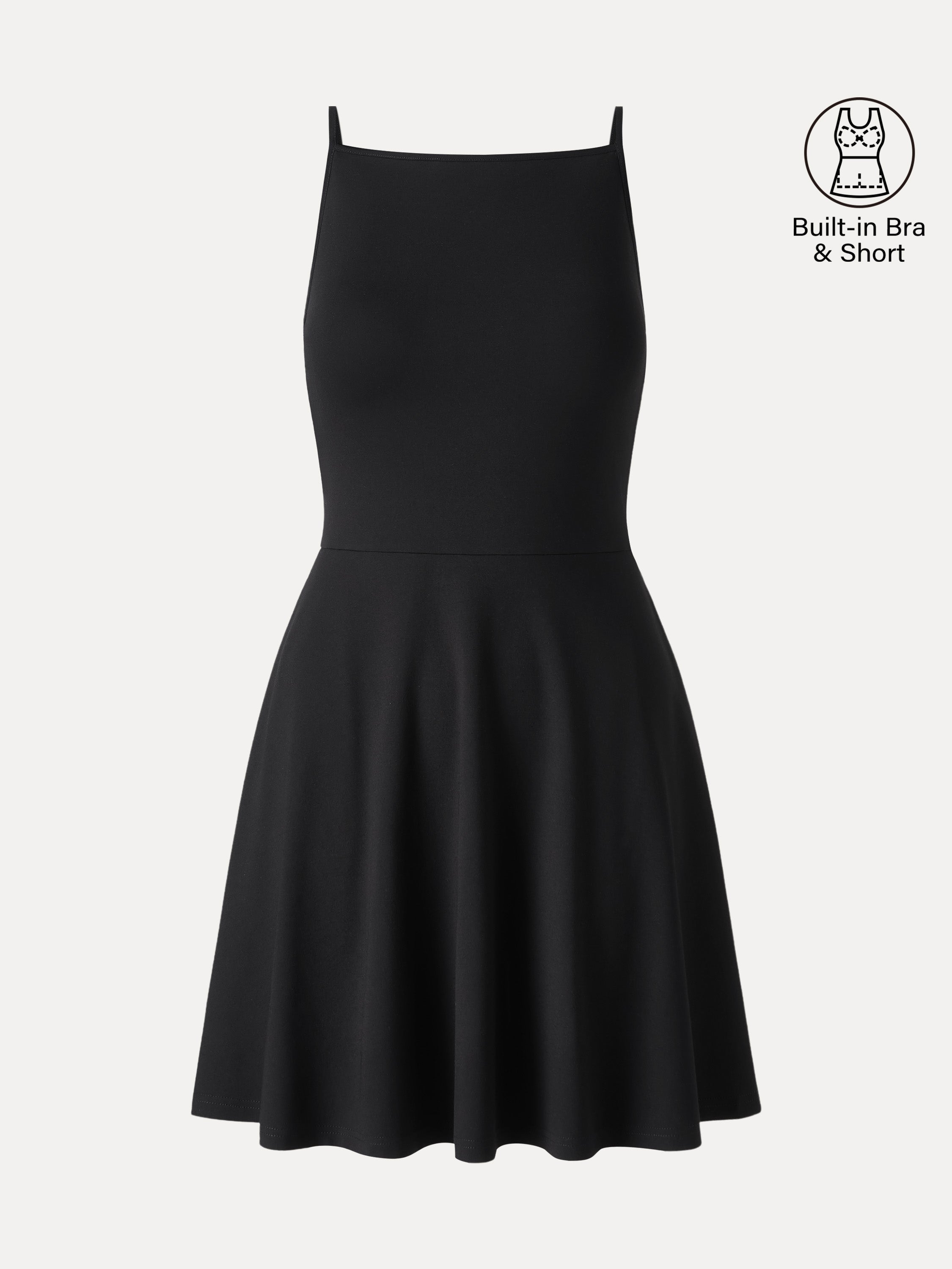 Stretch Ponte Square Neck Mini  A-Line Bra Dress with Pockets