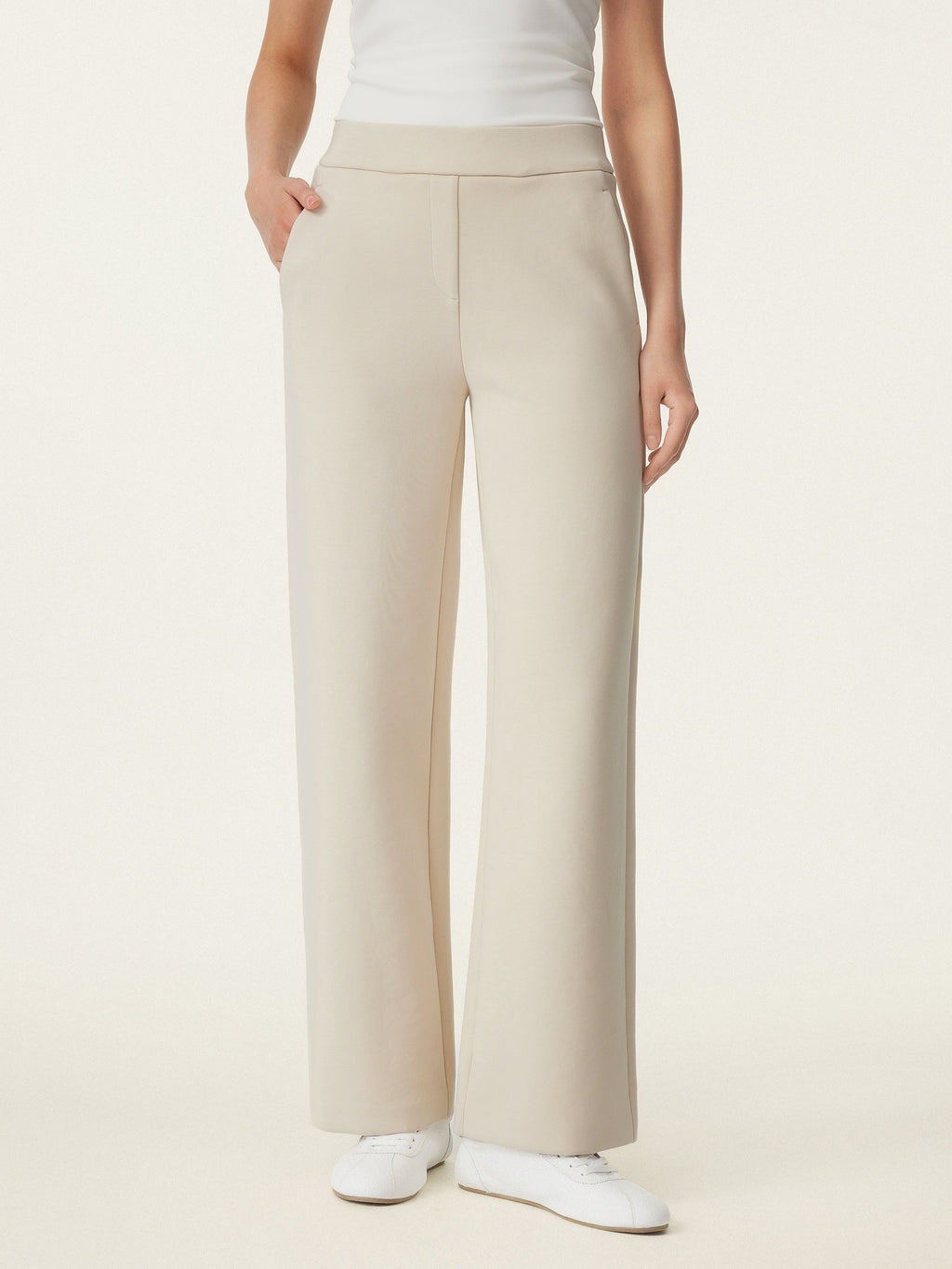 2Pcs Set V-neck Bra Top & Mid Rise Straight Pant with Pockets