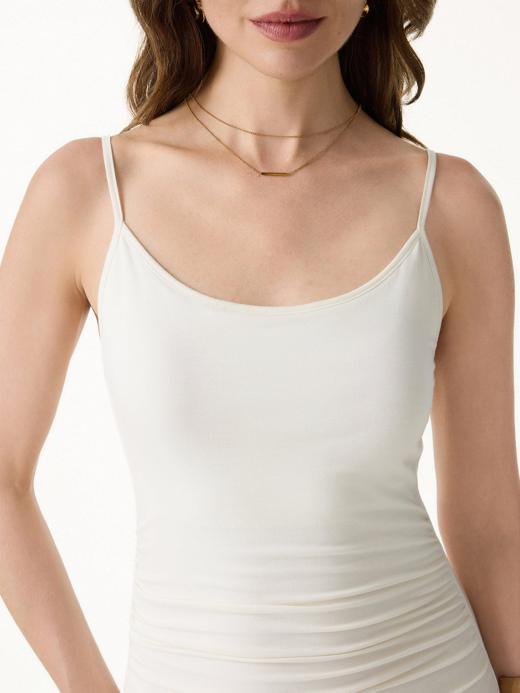 Cooling Lyocell Adjustable Spaghetti Strap Ruched Maxi Bra Dress