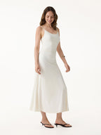 Cooling Lyocell Adjustable Spaghetti Strap Ruched Maxi Bra Dress