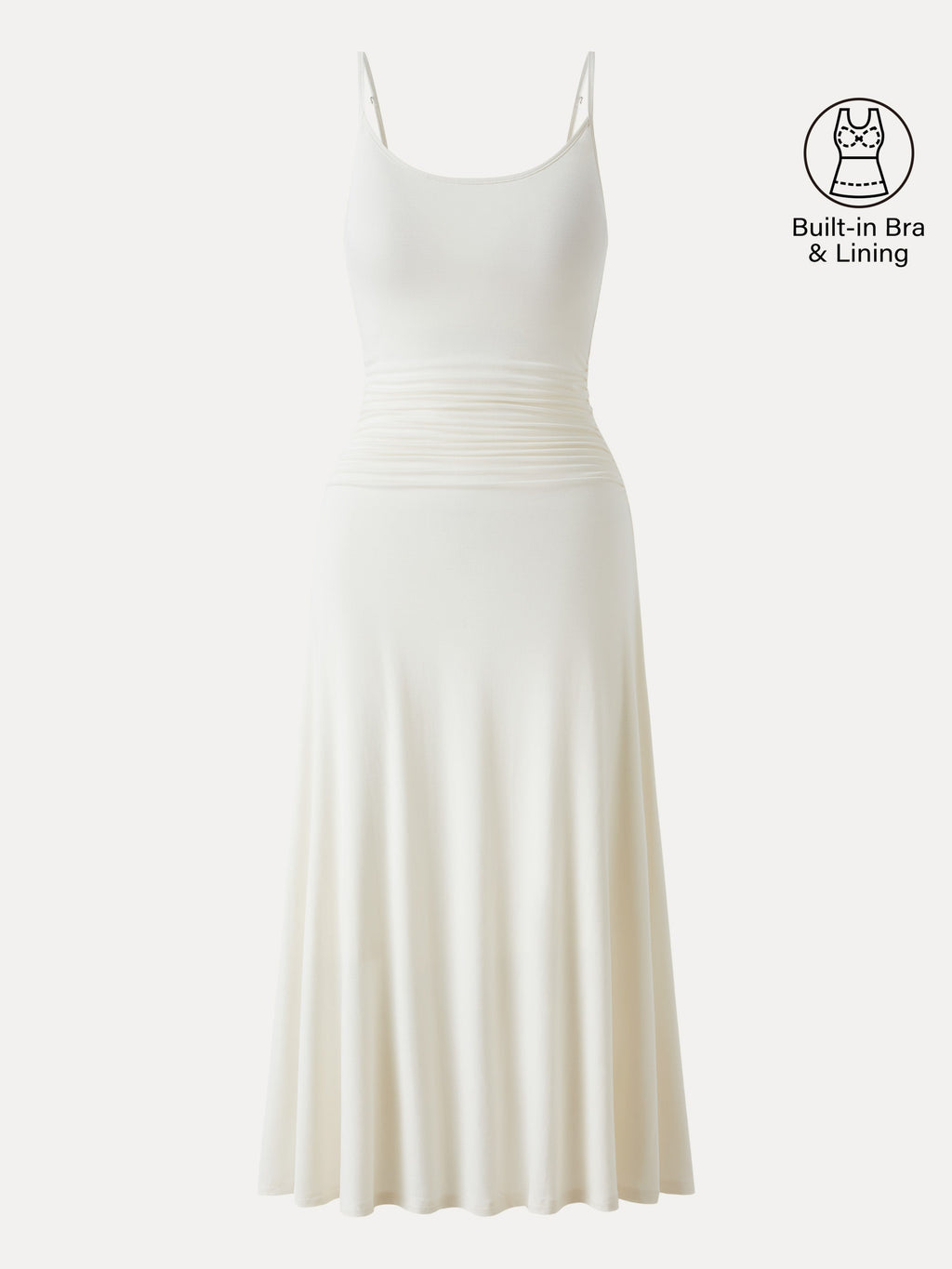 Cooling Lyocell Adjustable Spaghetti Strap Ruched Maxi Bra Dress
