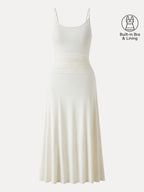 Cooling Lyocell Adjustable Spaghetti Strap Ruched Maxi Bra Dress