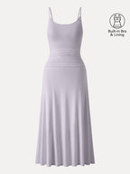 Cooling Lyocell Adjustable Spaghetti Strap Ruched Maxi Bra Dress