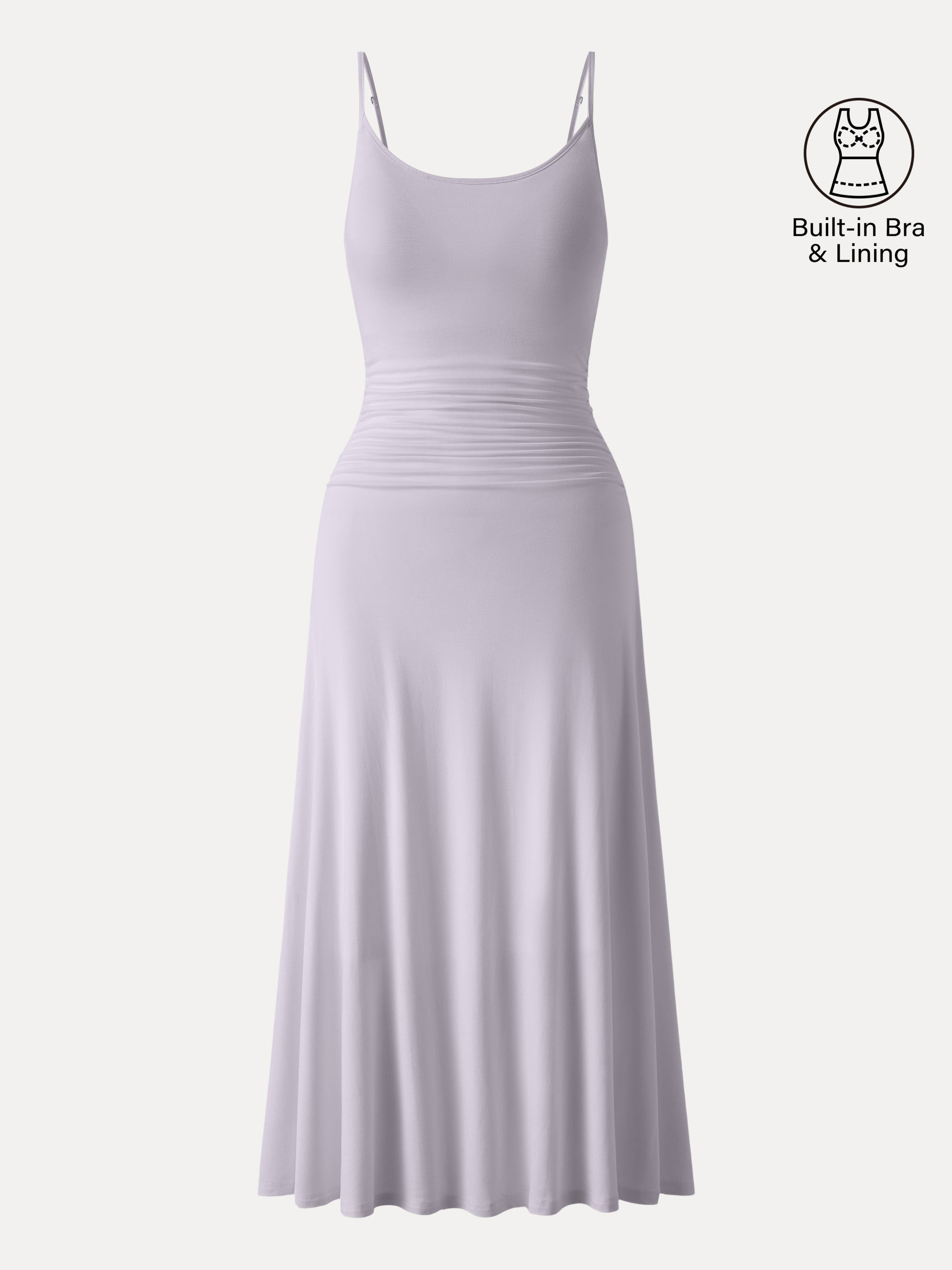 Cooling Lyocell Adjustable Spaghetti Strap Ruched Maxi Bra Dress