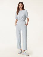 2Pcs Set Crewneck Tucked Tee & Mid Rise Tapered Pant with Pockets