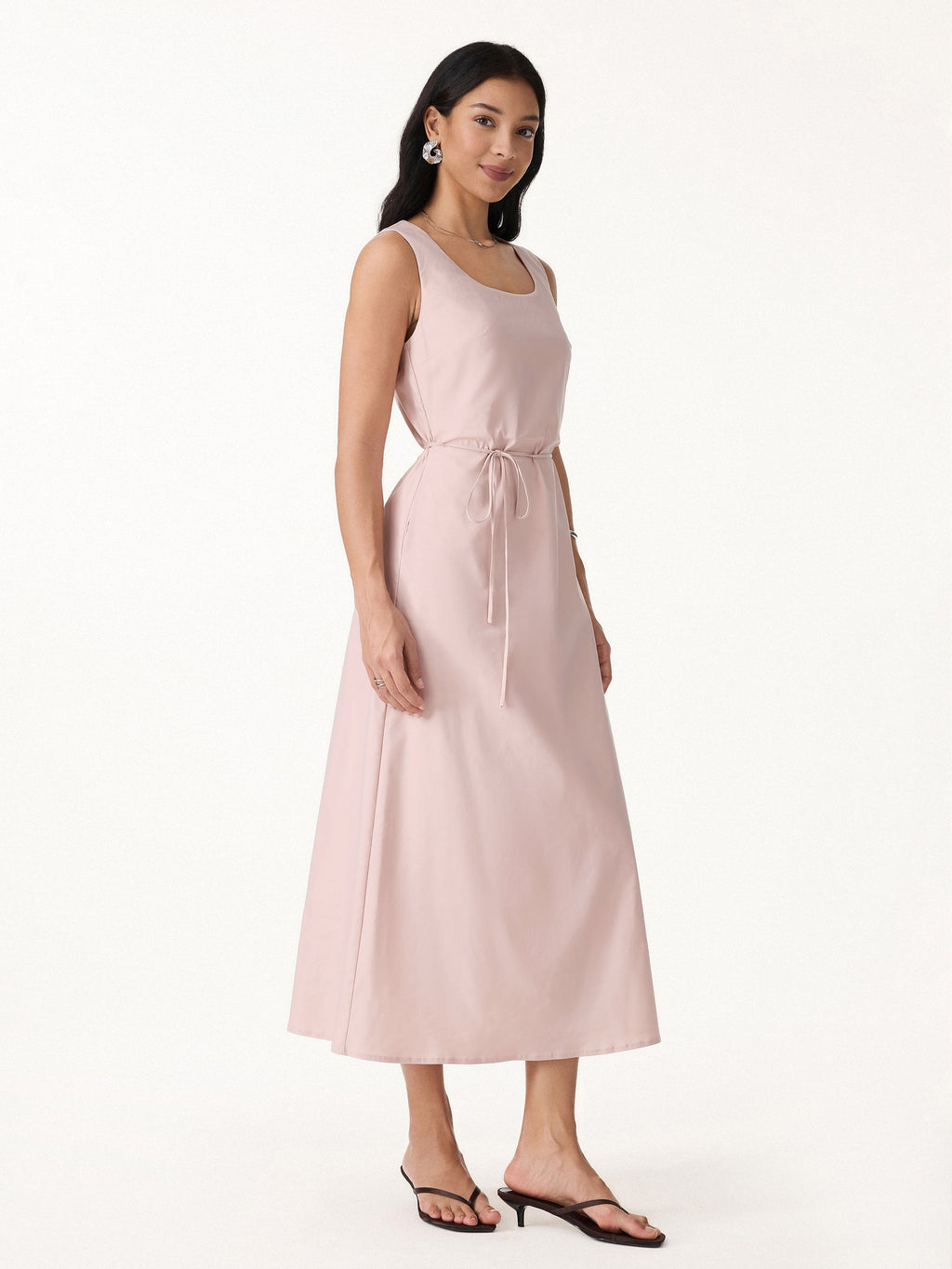 Wrinkle-Resistant Linen Blend U-Neck Maxi Dress with Pockets