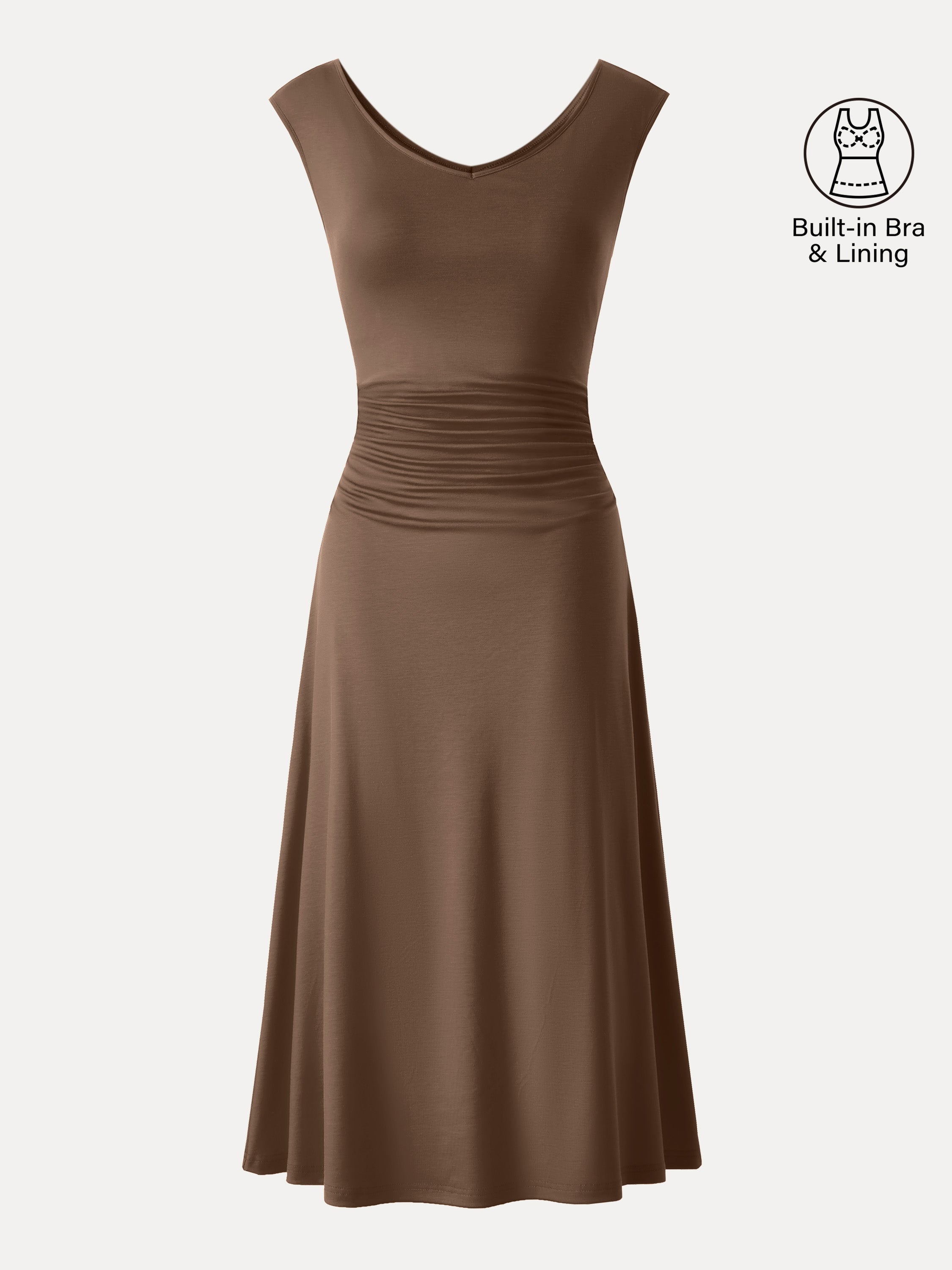 Cooling Lyocell V-Neck Ruched Midi Bra Dress