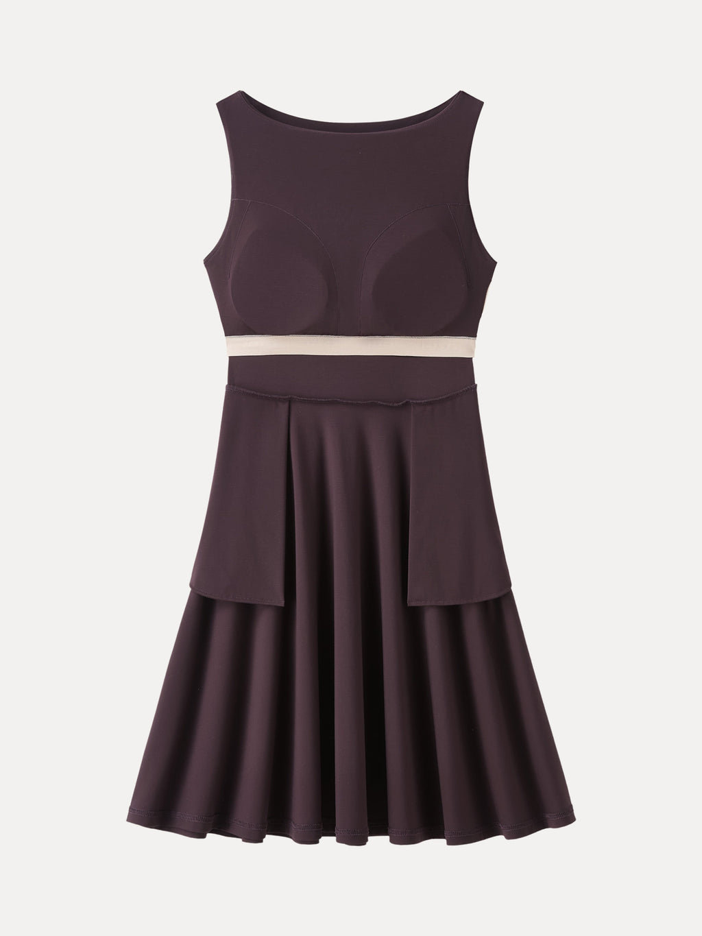 Stretchy Boatneck Fit-and-Flare Mini Bra Dress with Pockets
