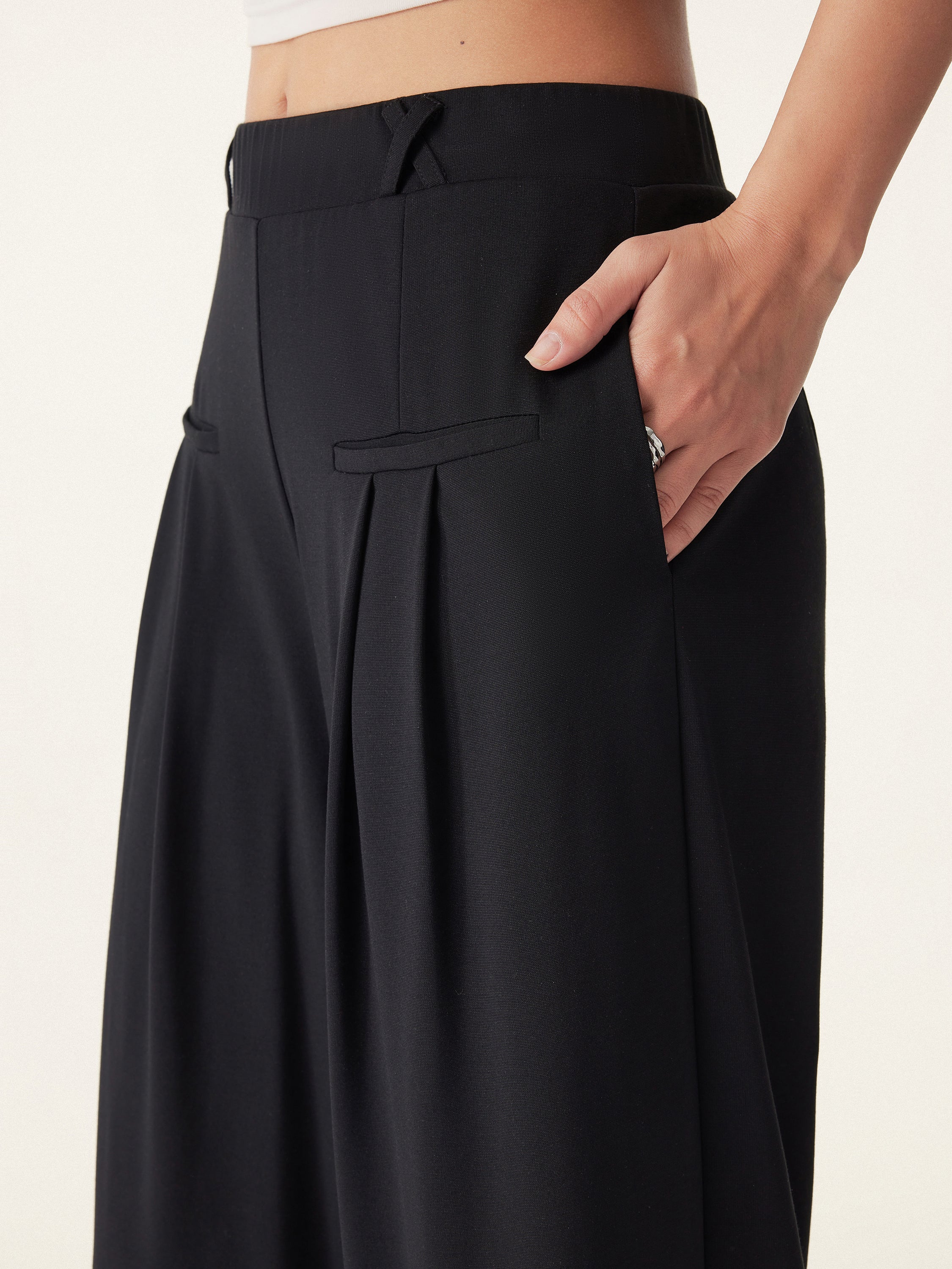 2Pcs Set Open Back Bra Tank & Mid Rise Wide Leg Trouser with Pockets