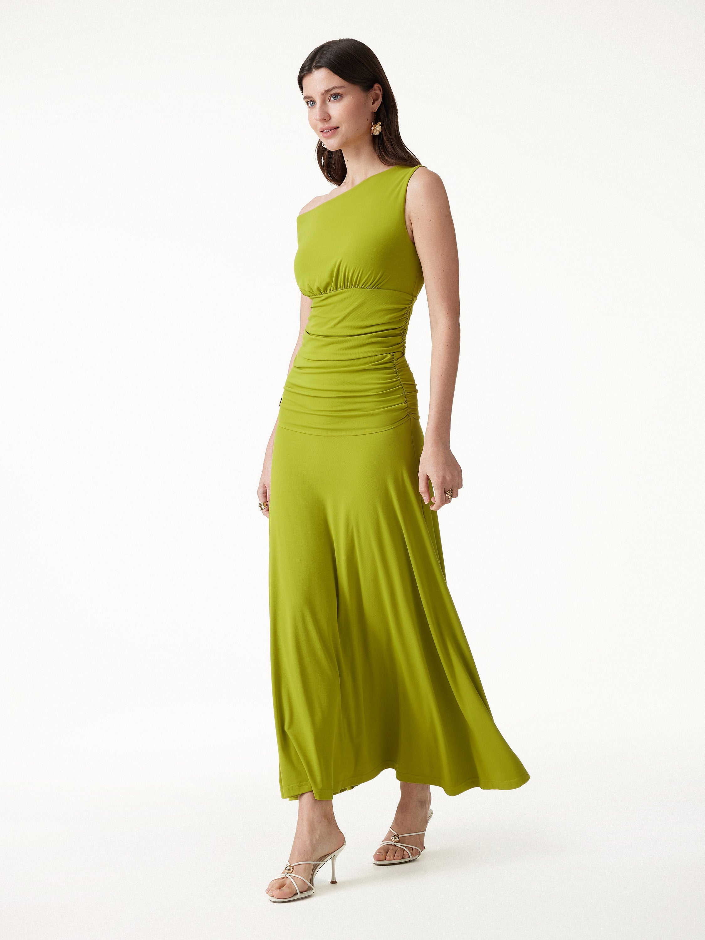 2Pcs Set Cropped Ruched Bra Top& A-line Ruched Maxi Skirt